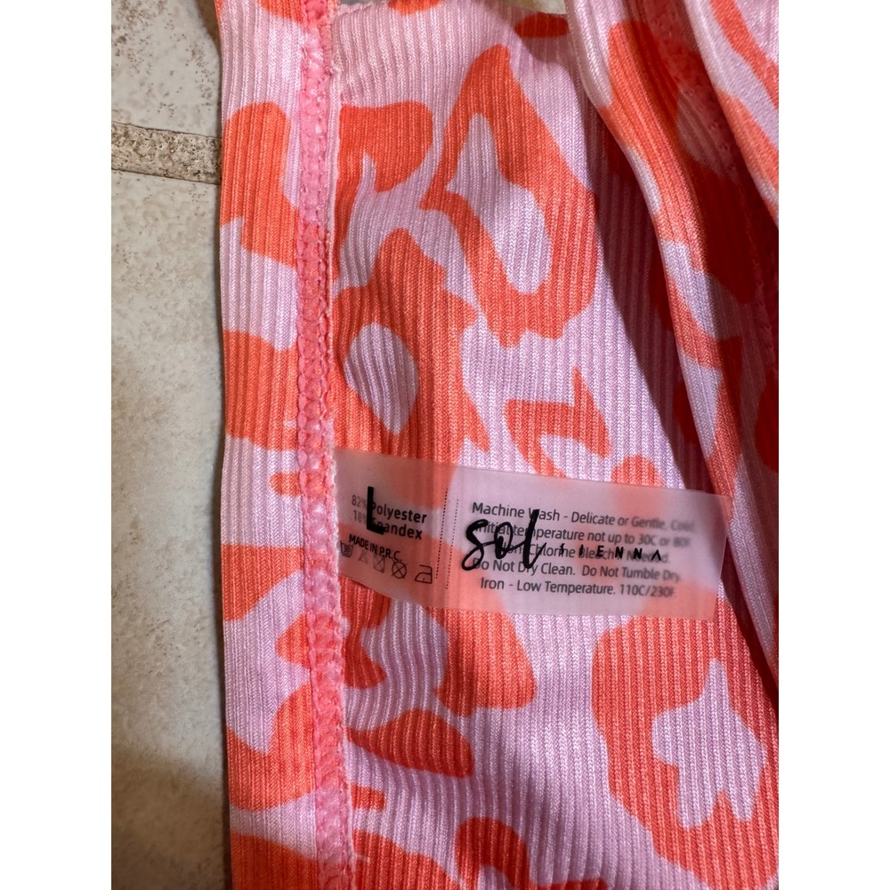 Sol Sienna Pink Orange Leopard Ribbed Bikini Top Large NWT Animal Print Swimwear - Picture 6 of 7